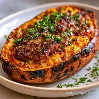 Stuffed Sweet Potato Dinner with Beef Recipe Card