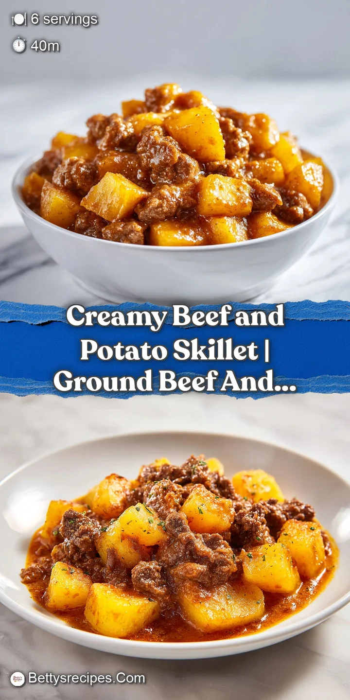 Macro shot of tender, browned beef and golden potatoes enveloped in a rich, velvety sauce with steam rising.