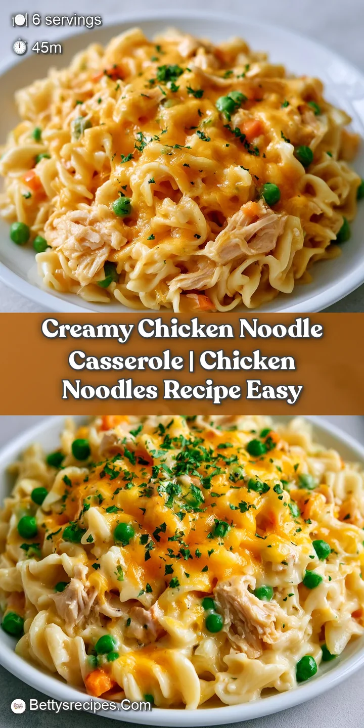 Close-up of bubbling toasted cheese stretching over creamy noodles and tender chicken with bright green peas.