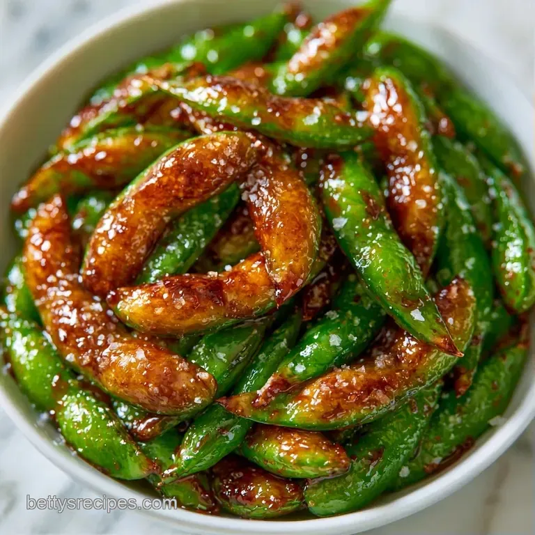 Vibrant green soy pods piled high on a rustic wooden platter, garnished with a slice of fresh lemon and chili.