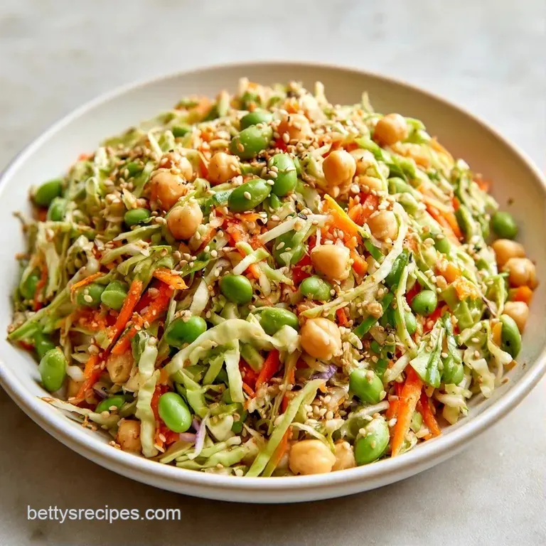 A bright mix of greens and purples in a white bowl with a light vinaigrette and a sprinkle of toasted sesame seeds.