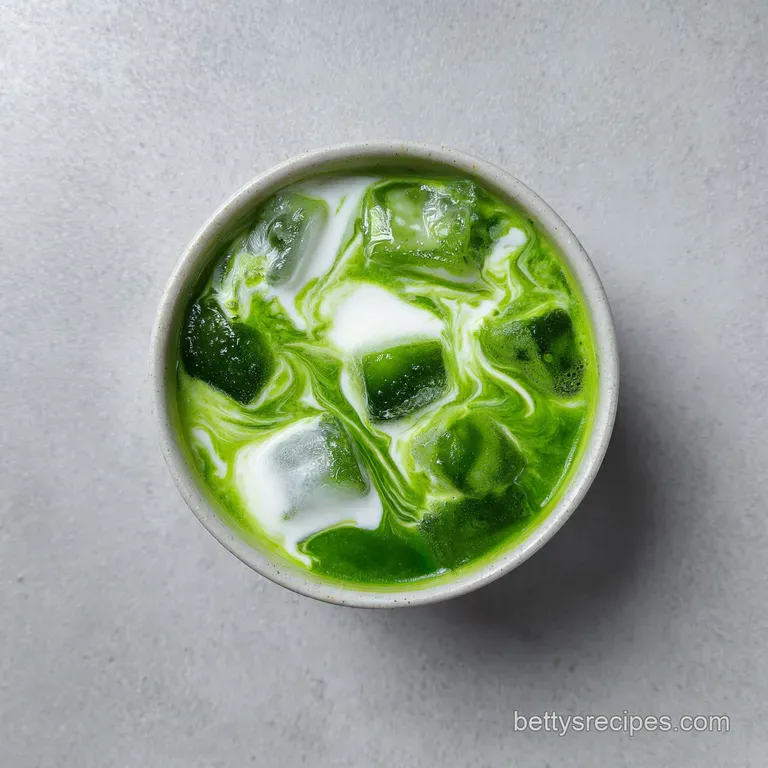 Elegant tall glass with a green and white gradient, topped with a fresh mint sprig on a clean marble surface.