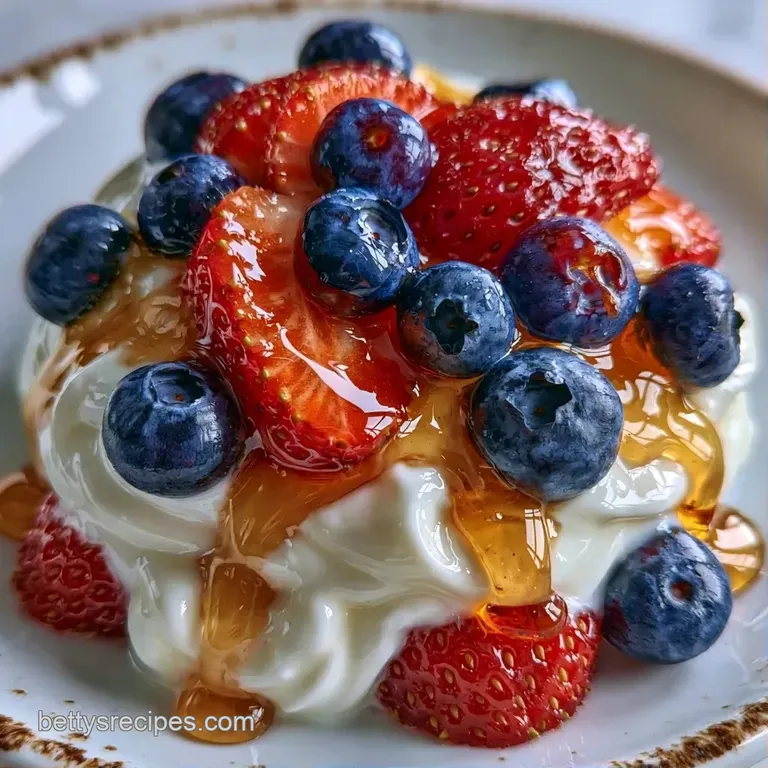 Layers of thick white yogurt, toasted oats, and sliced strawberries served in a tall flute on a white linen cloth.
