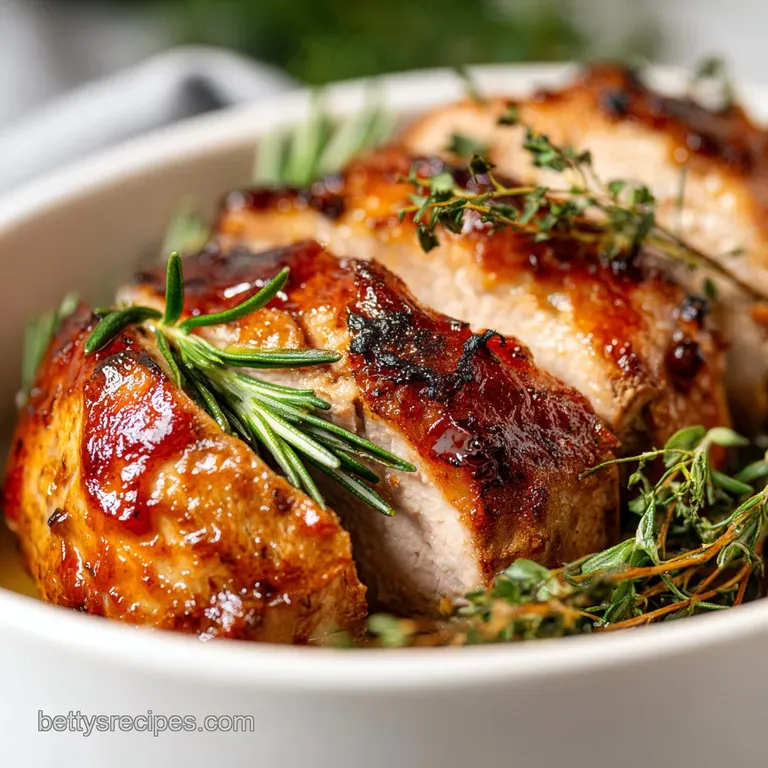 Thick slices of moist white meat arranged on a ceramic plate with a drizzle of savory brown gravy and steamed peas.