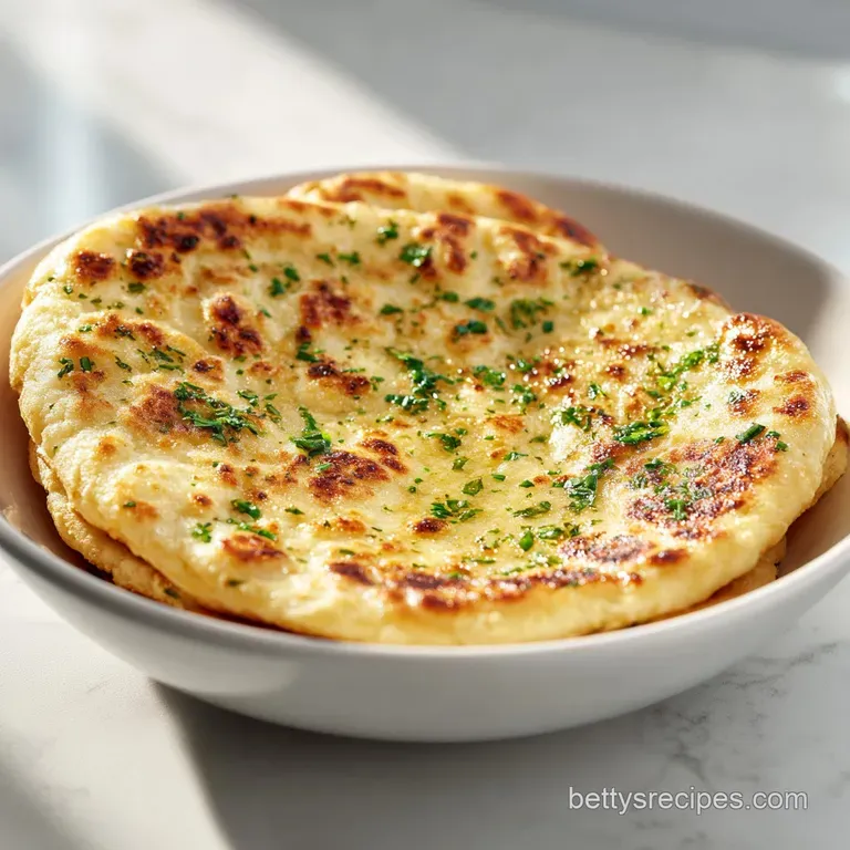 Warm, fluffy flatbread triangles glistening with garlic oil, artfully arranged on a rustic wooden board.