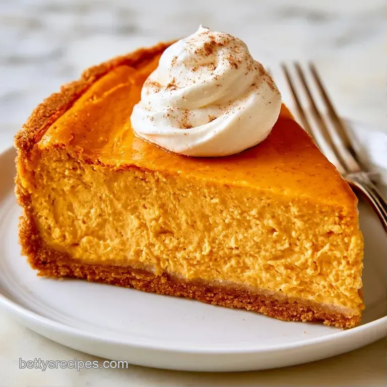 A slice of smooth orange cream cake on a white plate, topped with a swirl of cream and a pinch of cinnamon