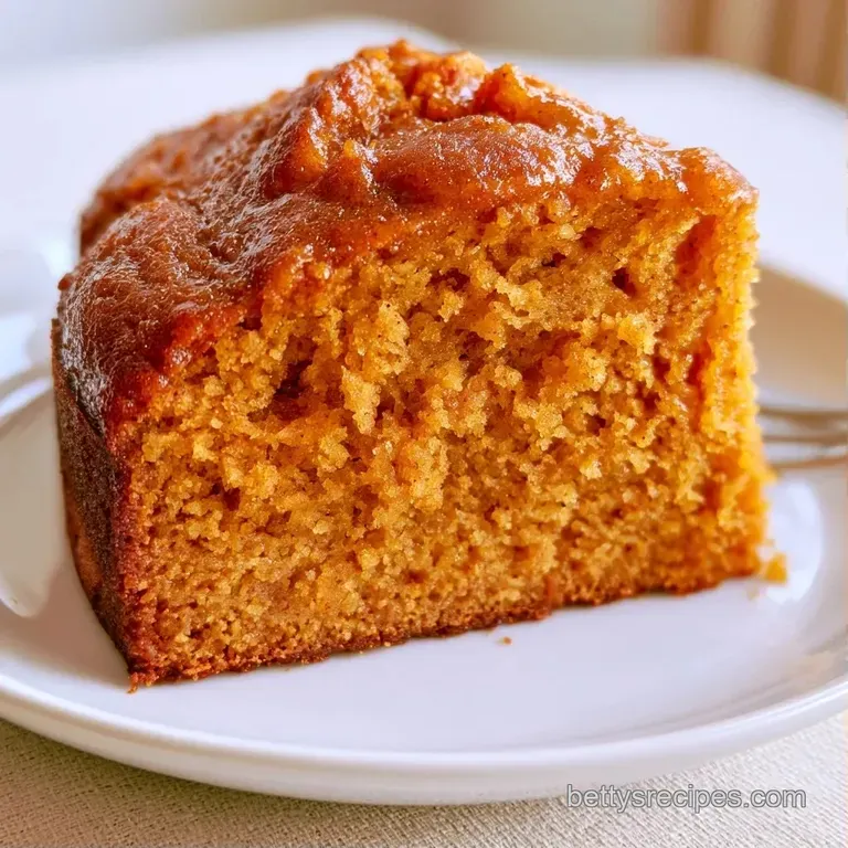 A neat slice of orange-hued cake on a white ceramic plate, paired with a swirl of whipped cream and mint.