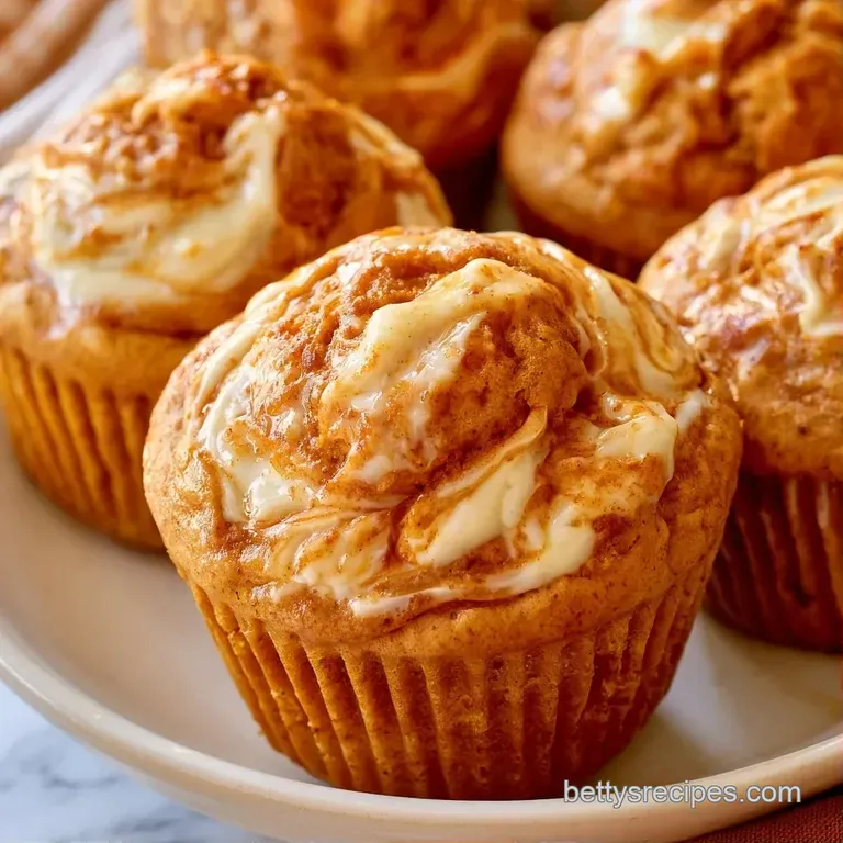 Three orange muffins stacked on a white ceramic plate, accented by a sprinkle of cinnamon and a linen napkin.