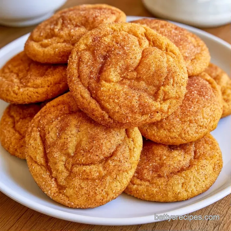 A neat stack of warm, golden-orange cookies resting on a white ceramic plate beside a glass of cold milk.